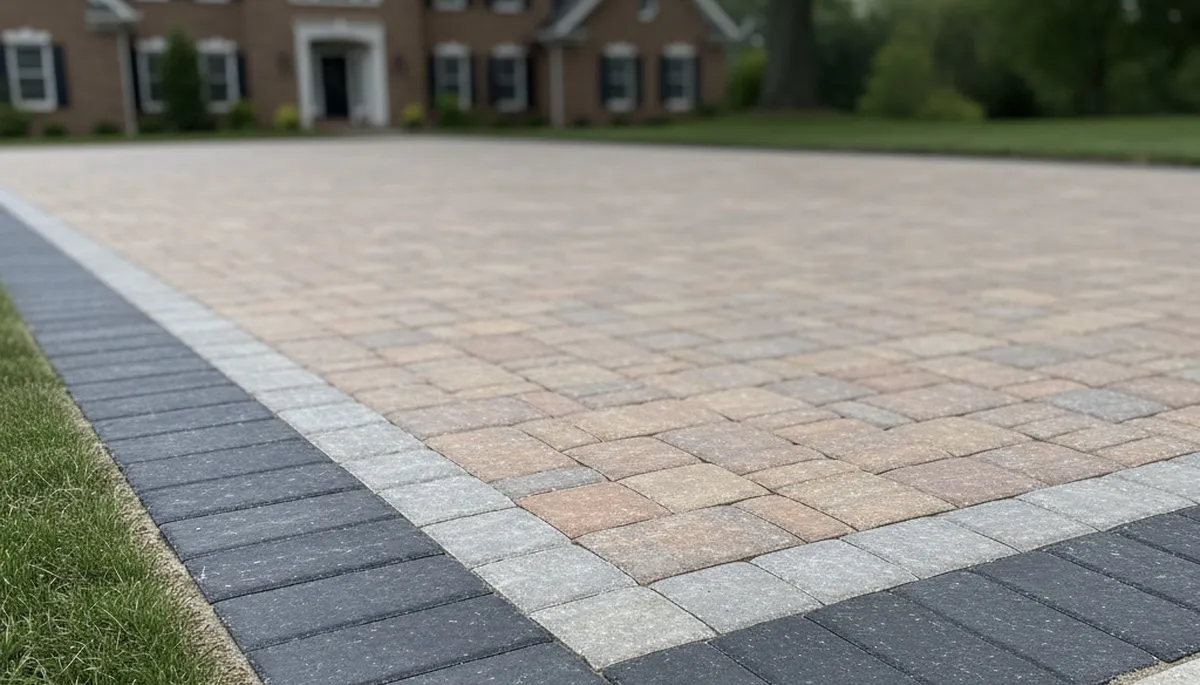 Decorative driveway paver border and edging by professional landscapers in Cleveland, Ohio