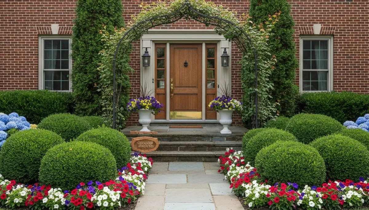 Front yard curb appeal landscaping with colorful plants and shrubs in Cleveland, OH