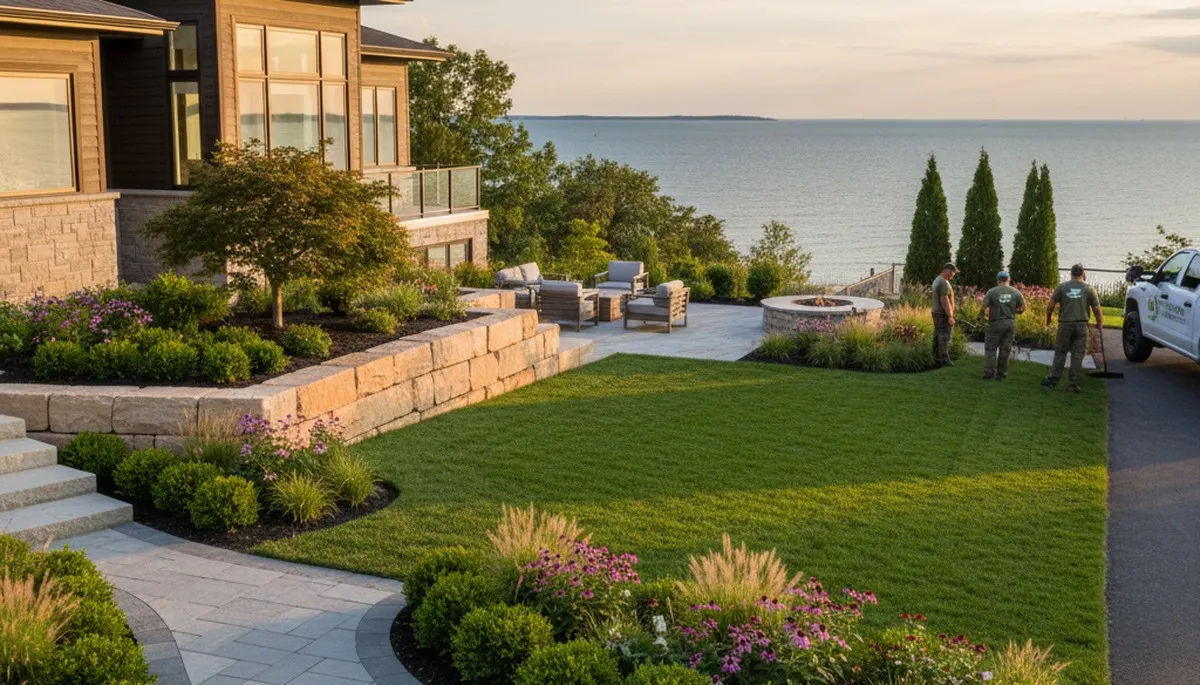 Landscaping crew serving Cleveland, OH with professional lawn and landscape maintenance services