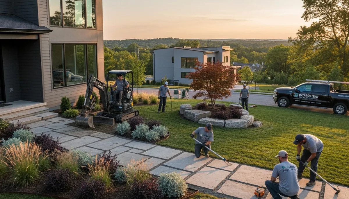 Landscaping crew providing lawn care and outdoor property maintenance in Cleveland, OH