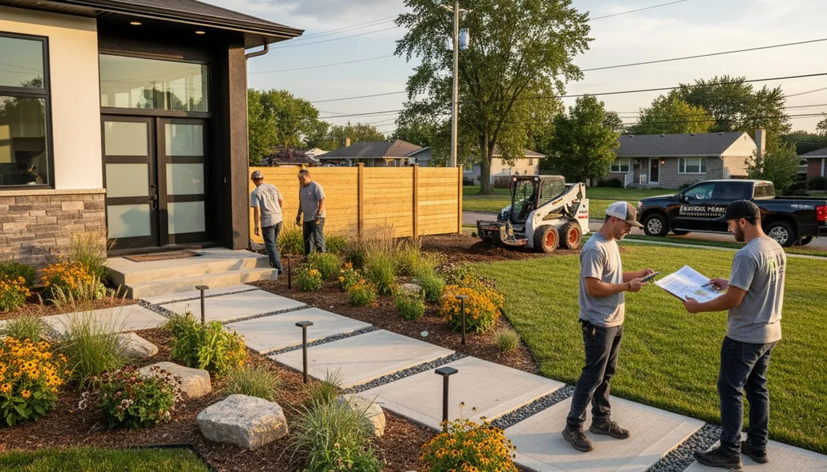 Landscaping crew in Cleveland, OH providing lawn care and outdoor property maintenance