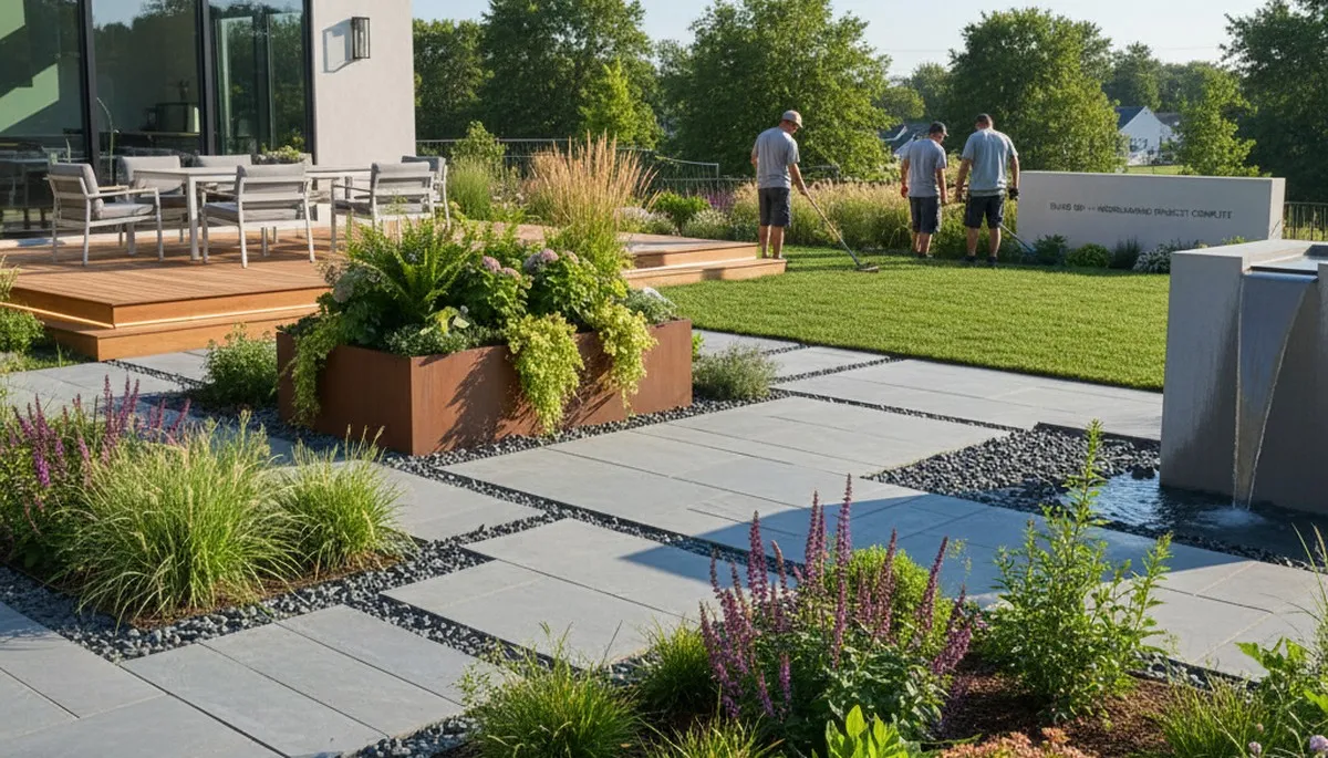 Landscaping crew in Cleveland, OH providing professional lawn care and outdoor property maintenance